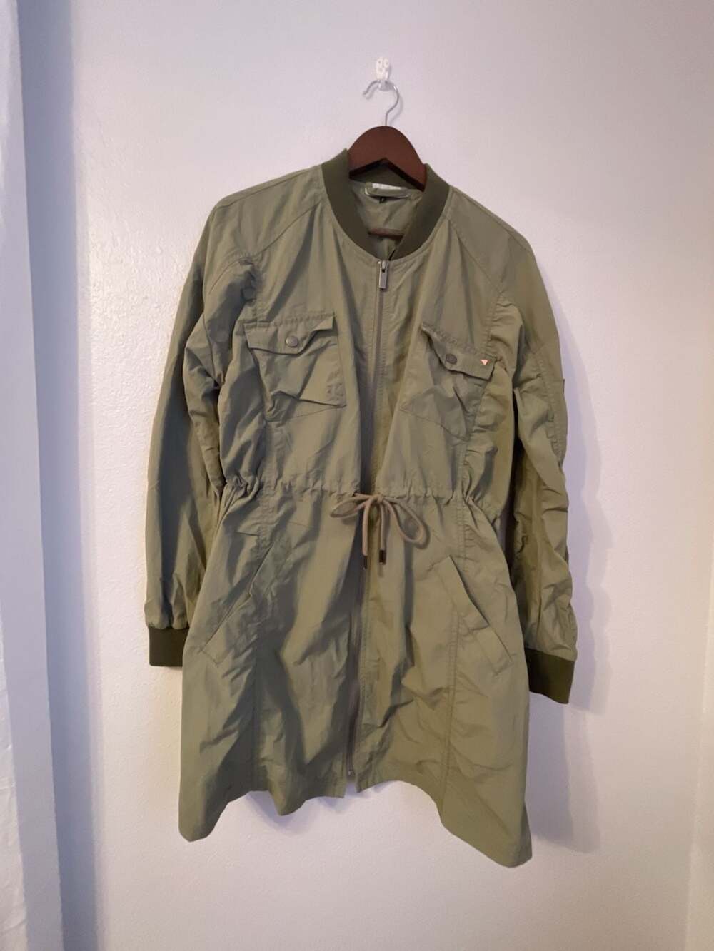 Noisy May Long Bomber Jacket Size L Olive Green Utility Parka Coat
Fall
